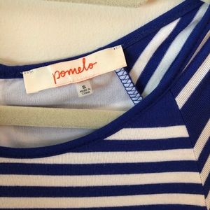 Pomelo striped, pleated, blue and white dress
